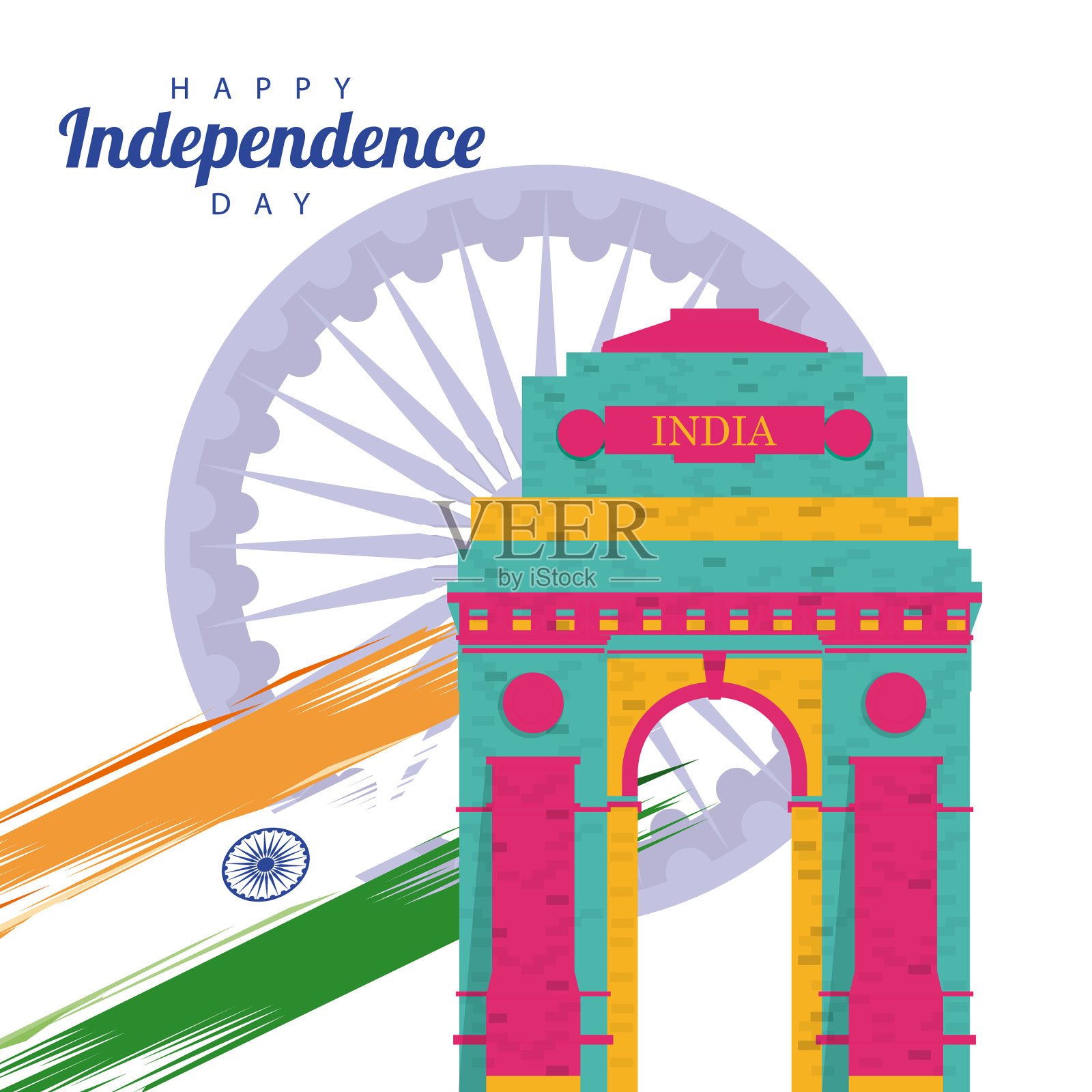 印度独立日与清真寺庆祝插画图片素材