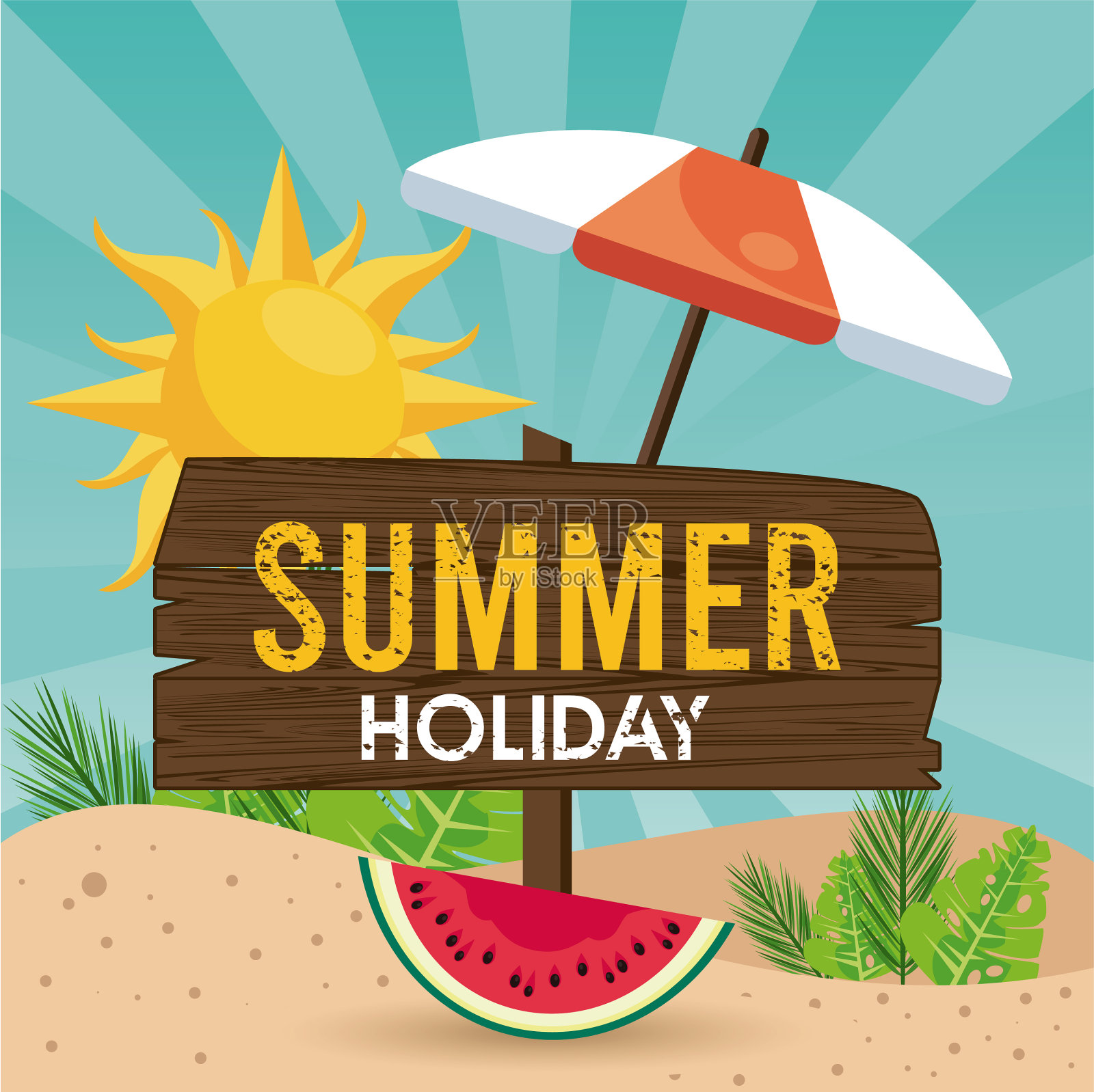 带伞的夏日假日标签插画图片素材