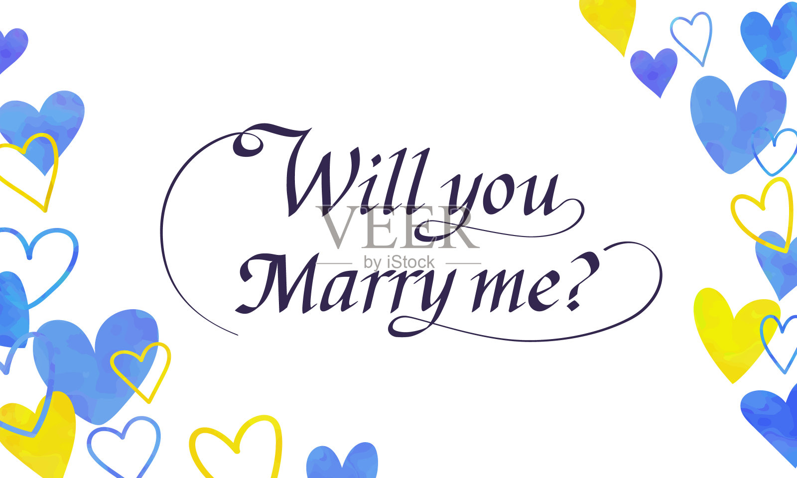 “你愿意嫁给我吗?”-书法文字与心框插图插画图片素材