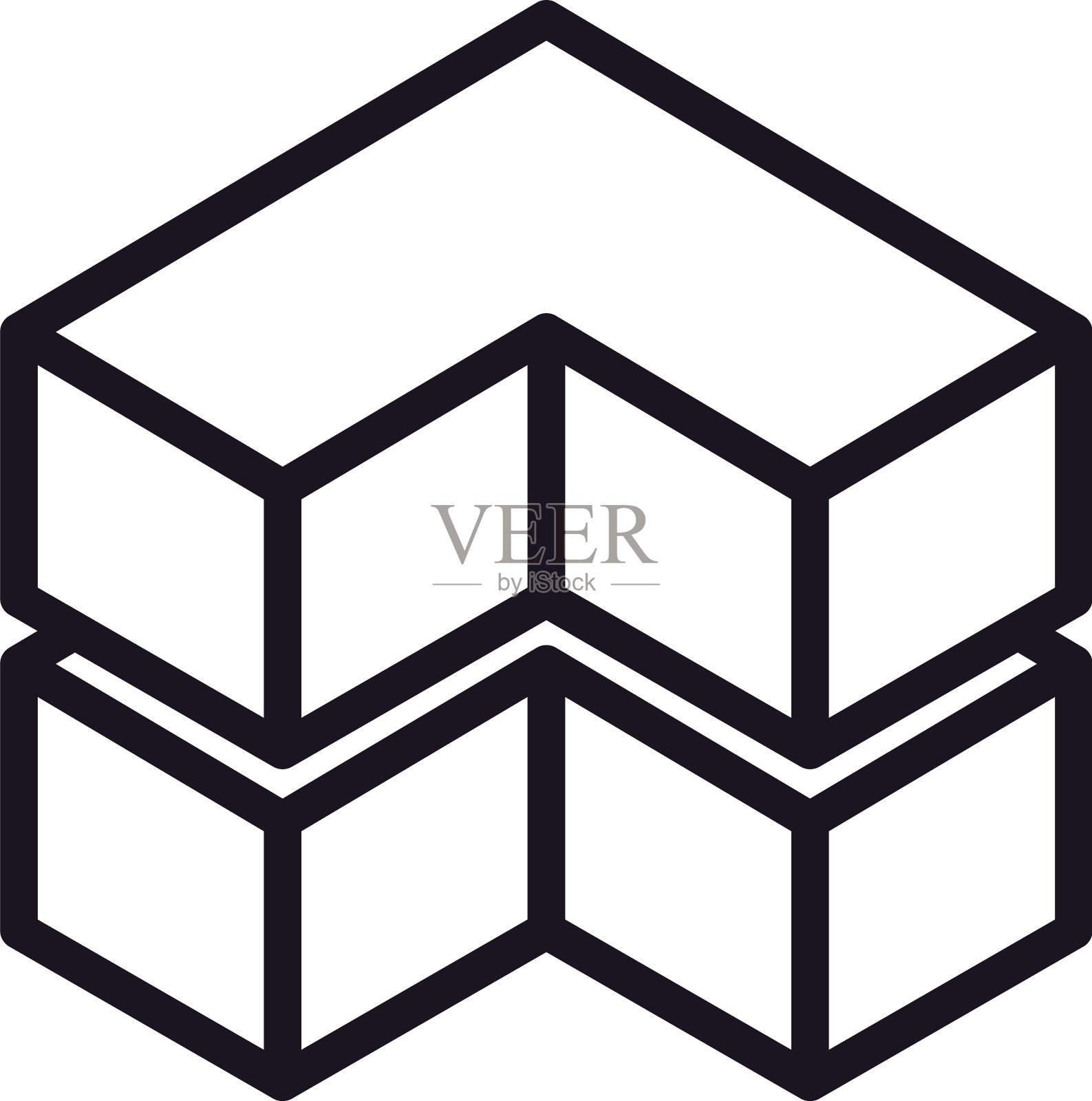 几何和抽象的三维立方体线条风格图标图标素材