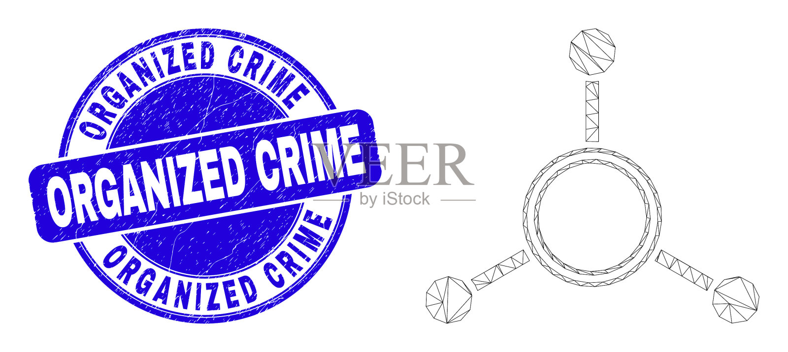 蓝色忧伤有组织犯罪的印章和网插画图片素材