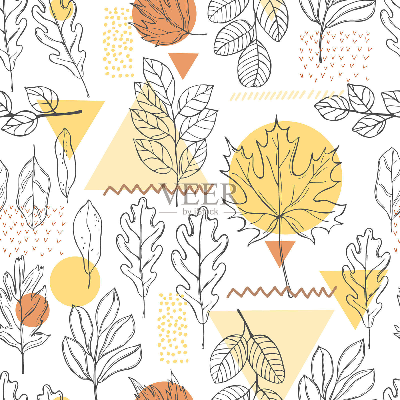 无缝图案与手绘秋叶插画图片素材
