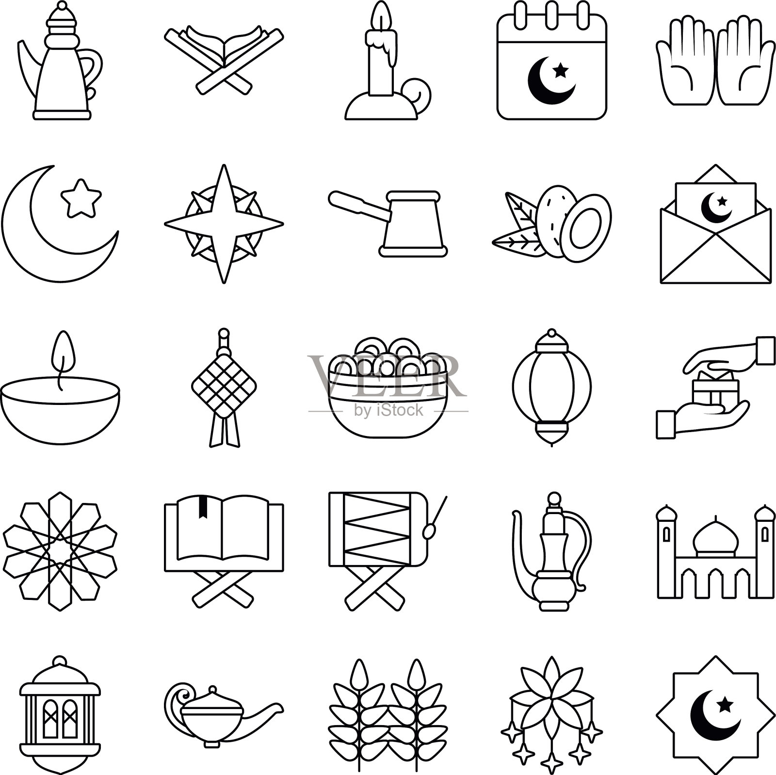 开斋节穆巴拉克线条风格图标集设计图标素材