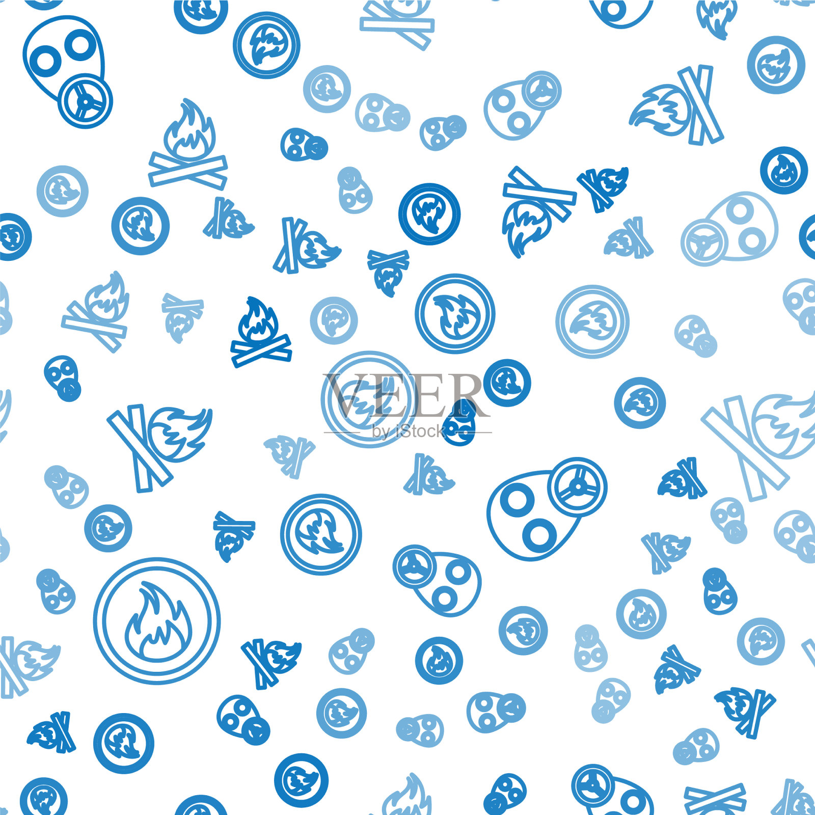 设火线、防毒面具和营火图标素材