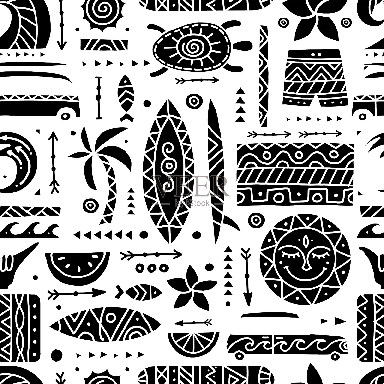 冲浪无缝模式部落元素为您插画图片素材