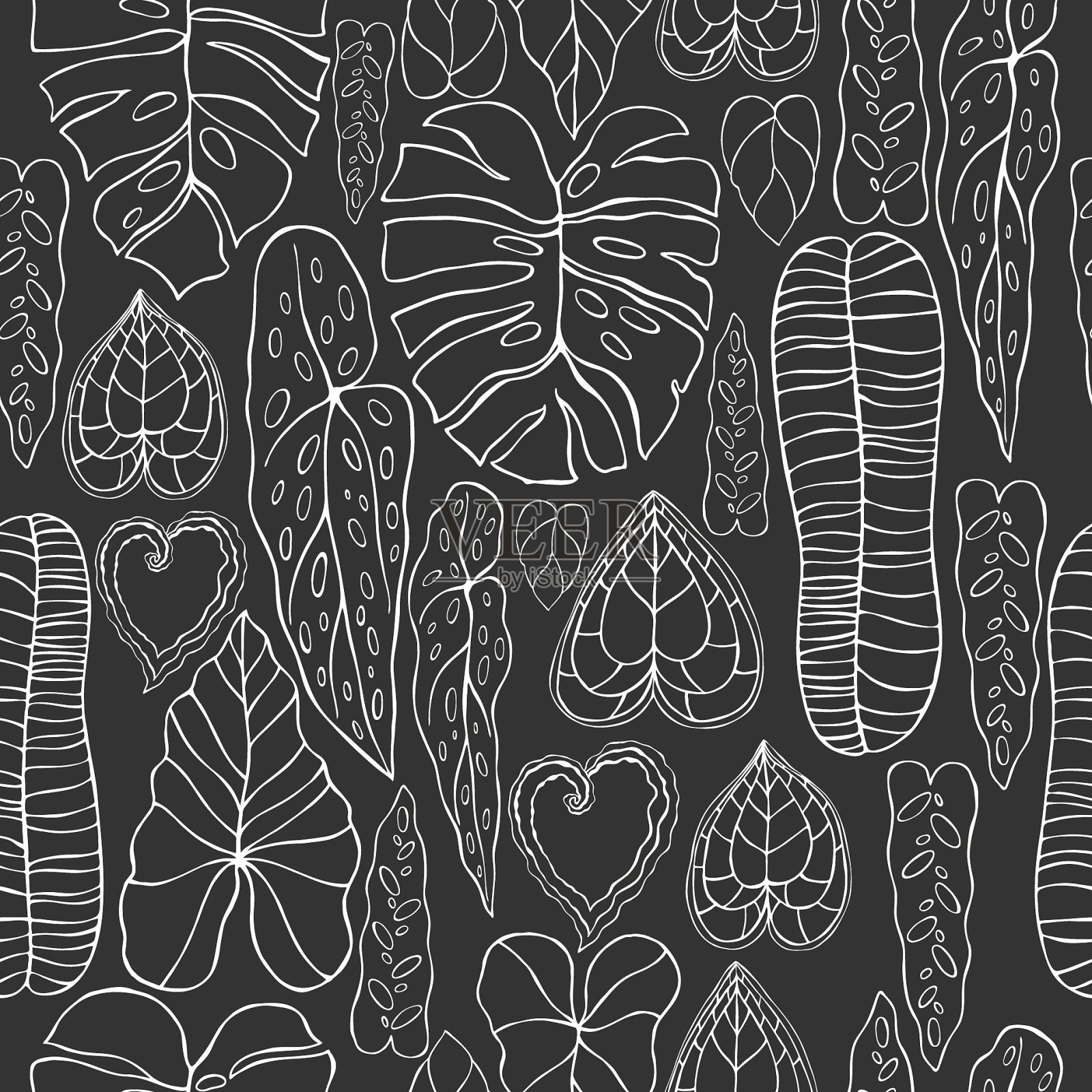 手绘热带植物无缝图案插画图片素材