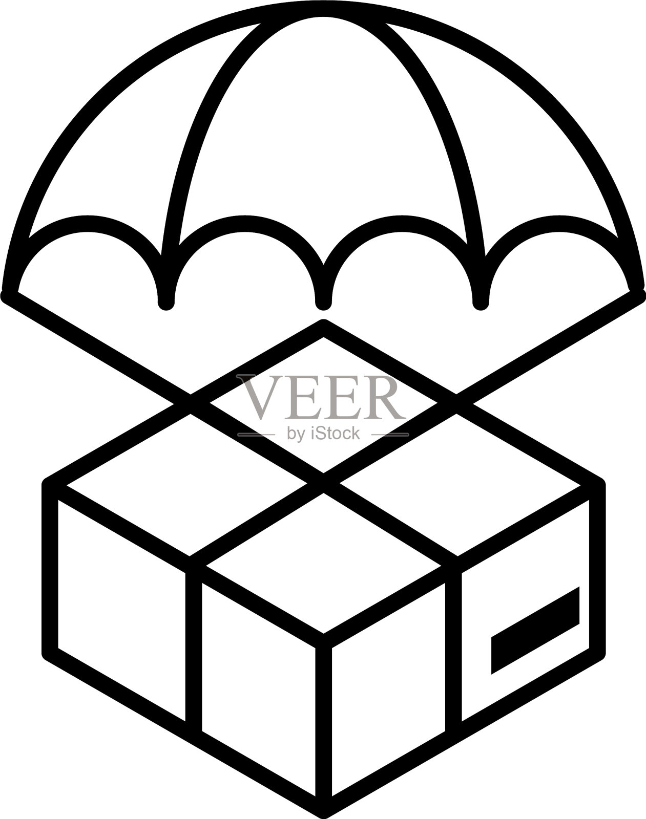 快递包裹用降落伞飞起来图标素材