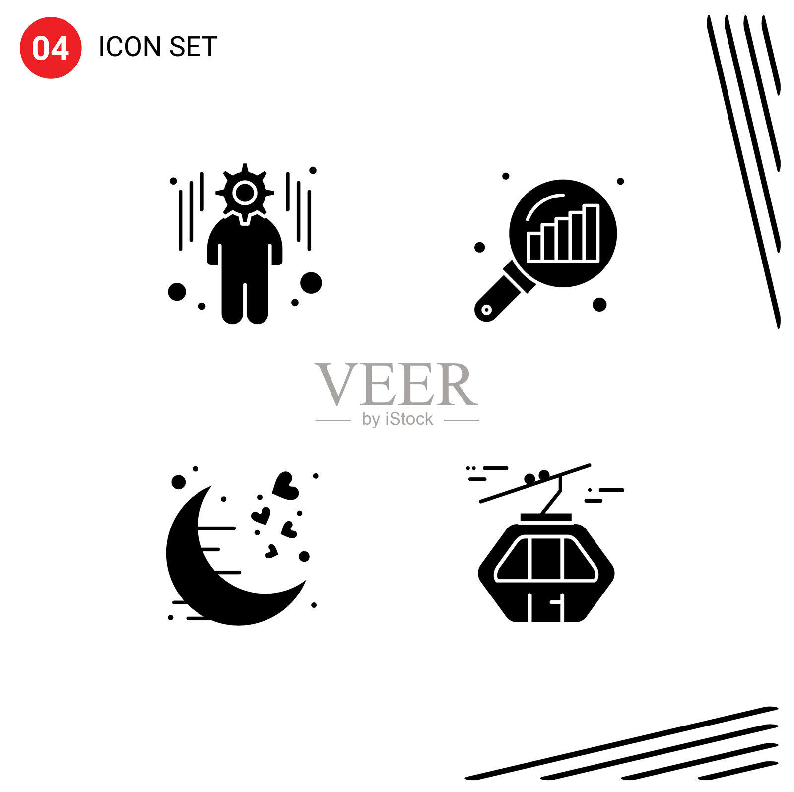 在商业月亮的网格上设置坚实的符号插画图片素材