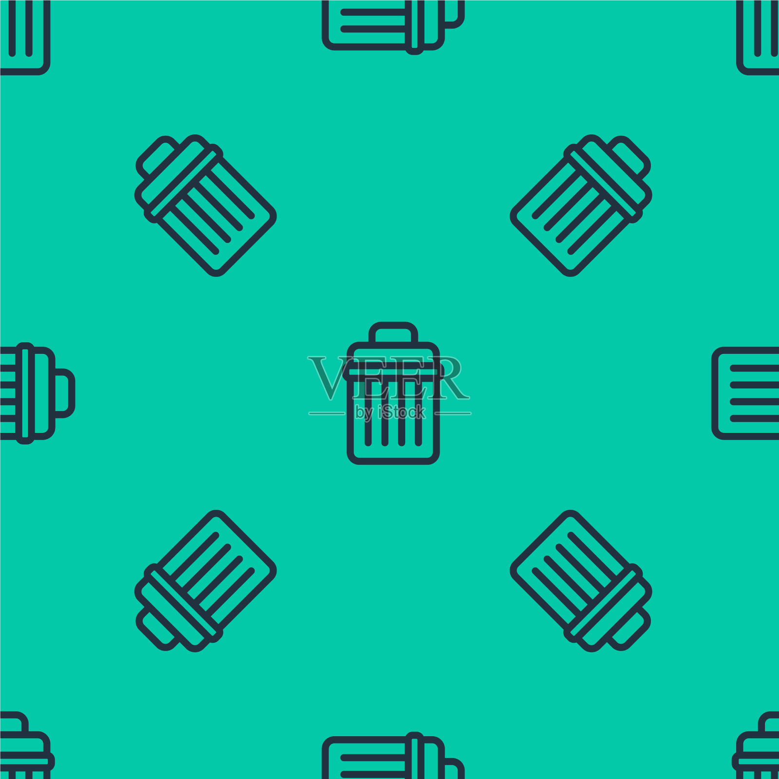 蓝线垃圾桶图标隔离无缝图案插画图片素材