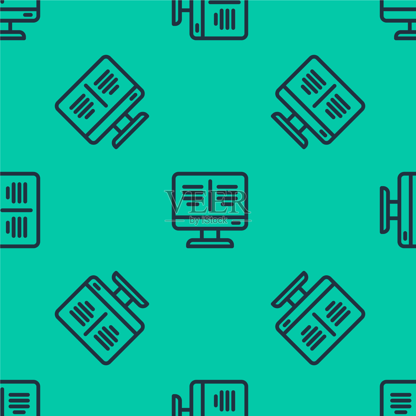 蓝线在线书对显示器图标隔离插画图片素材