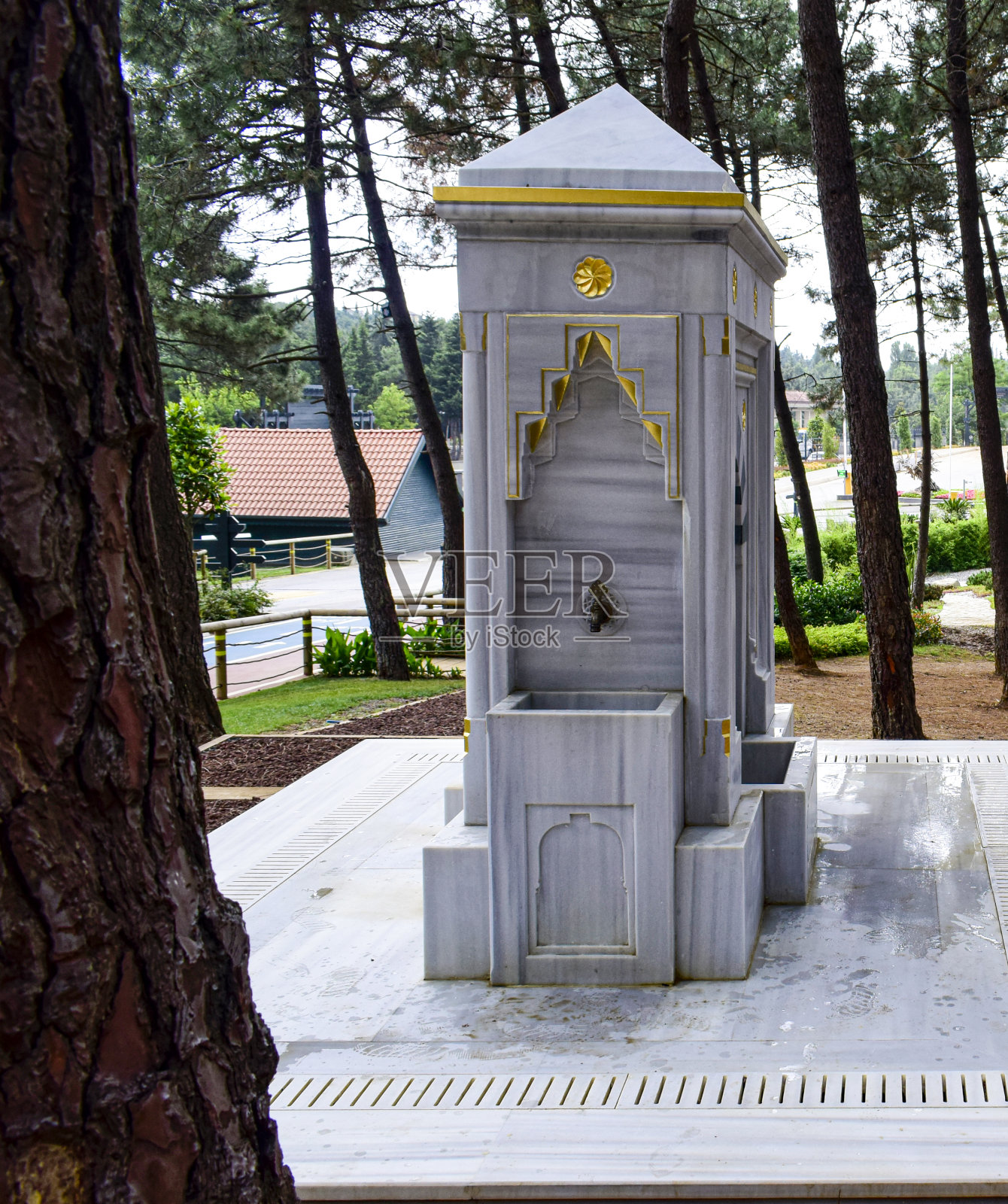 公园里一个漂亮的喷泉照片摄影图片