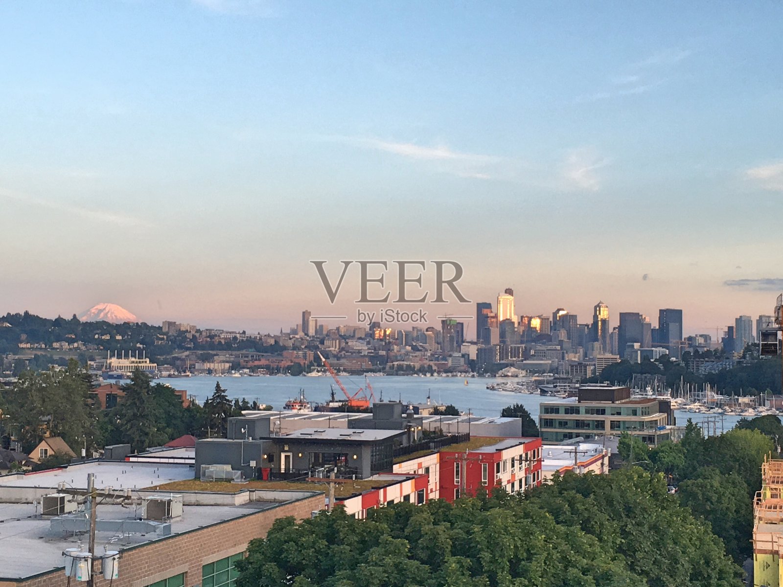 西雅图市中心的天际线照片摄影图片