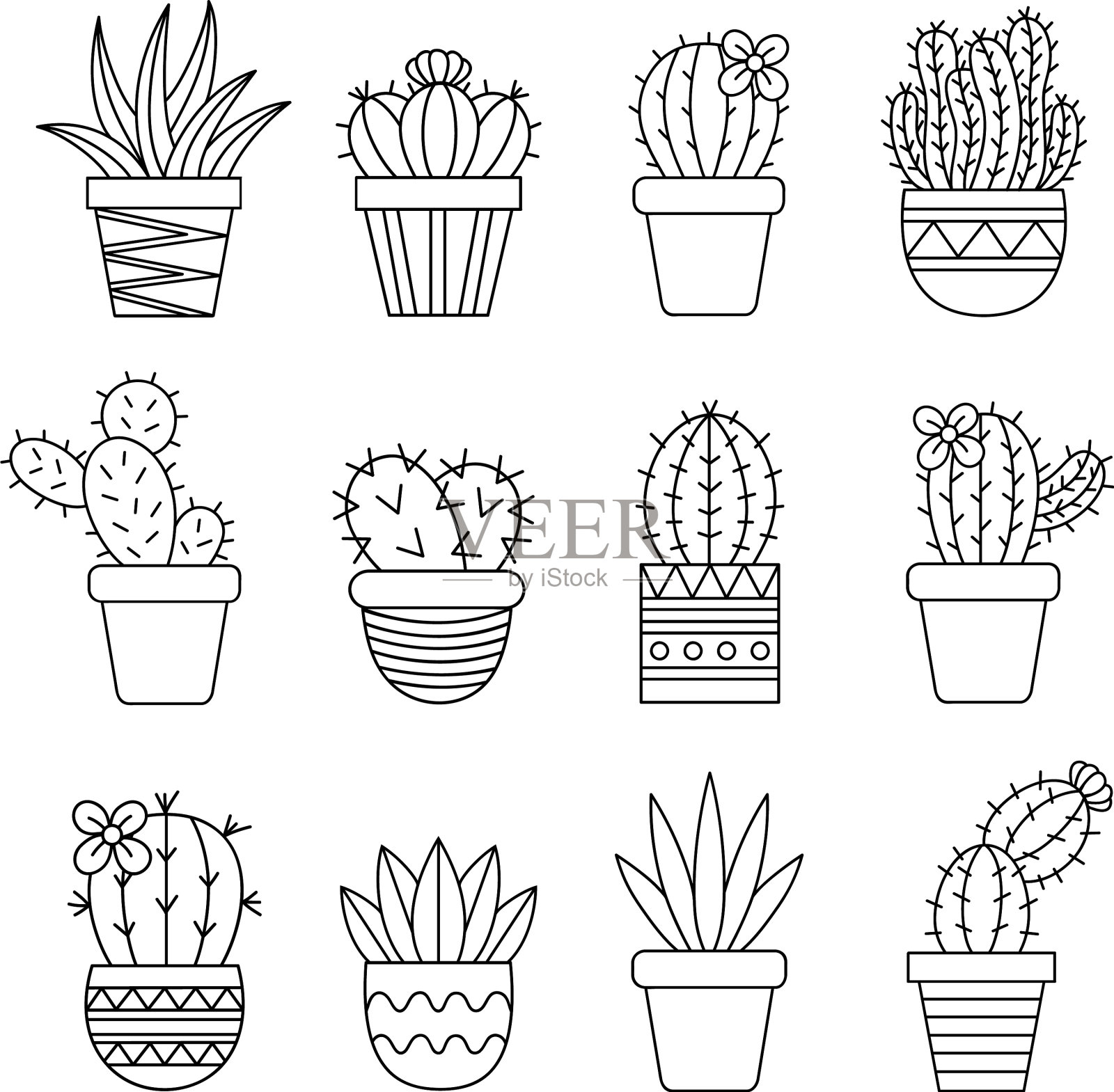 仙人掌组黑色图标素材