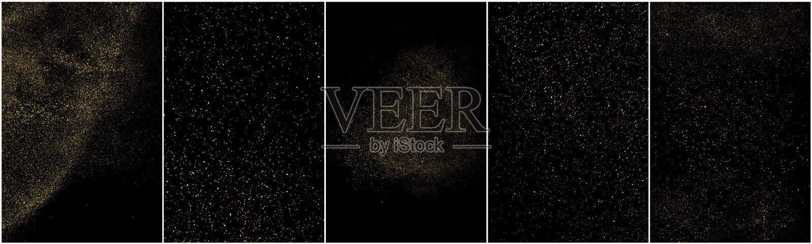 设置金色闪光纹理孤立在黑色上插画图片素材