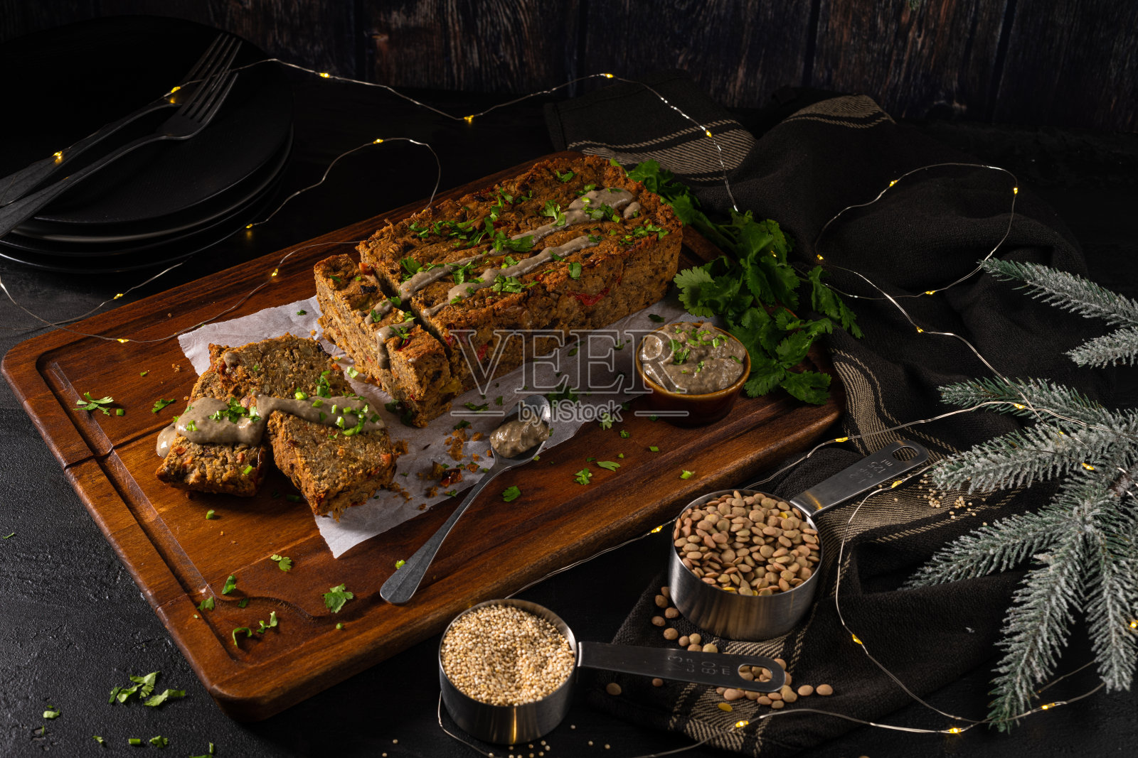 圣诞小扁豆面包照片摄影图片