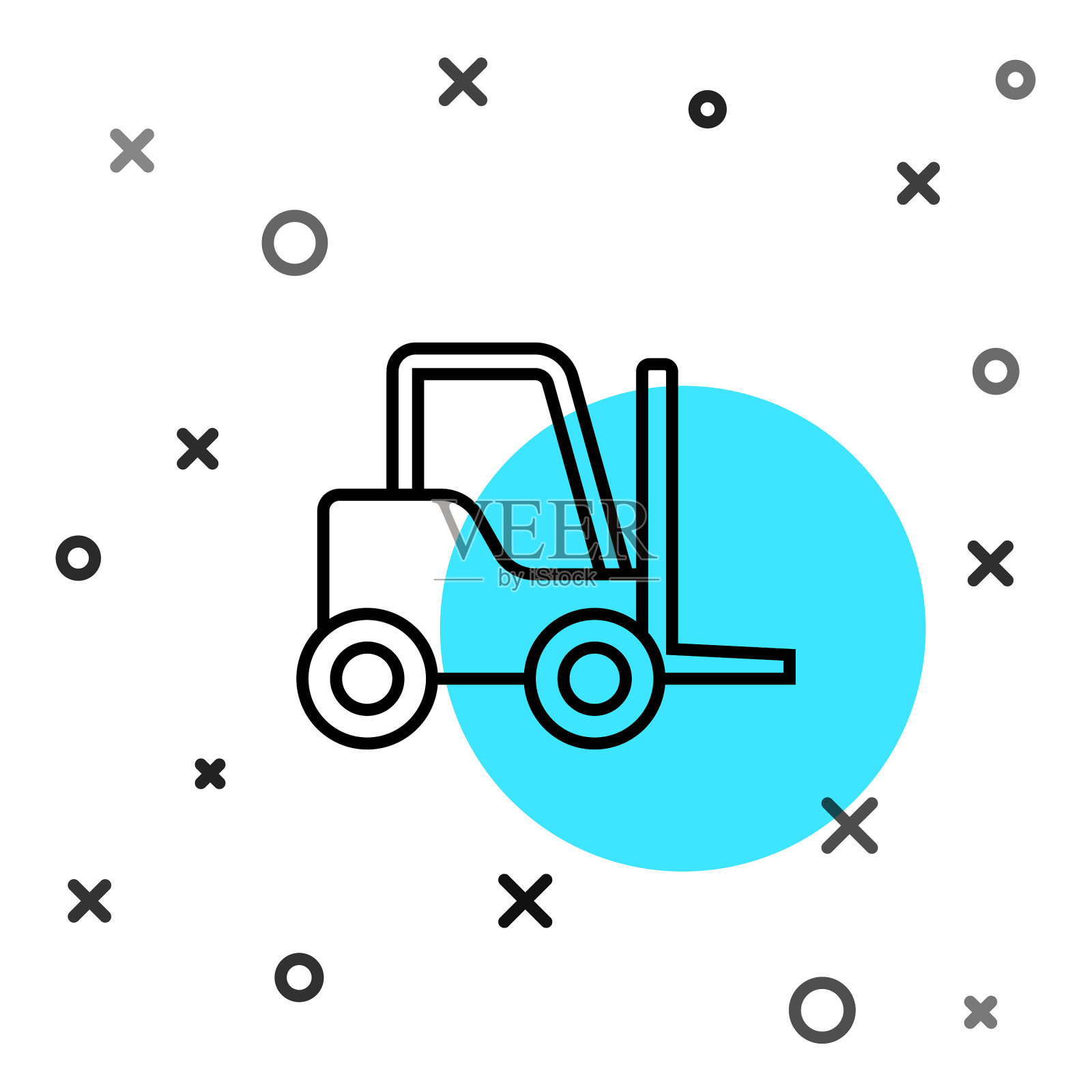 黑色线叉车图标隔离在白色插画图片素材