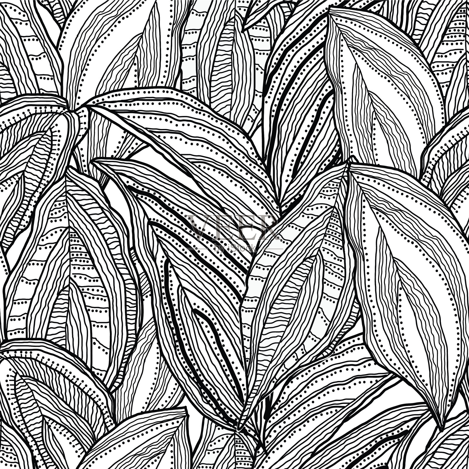 黑白色抽象大叶涂鸦背景插画图片素材