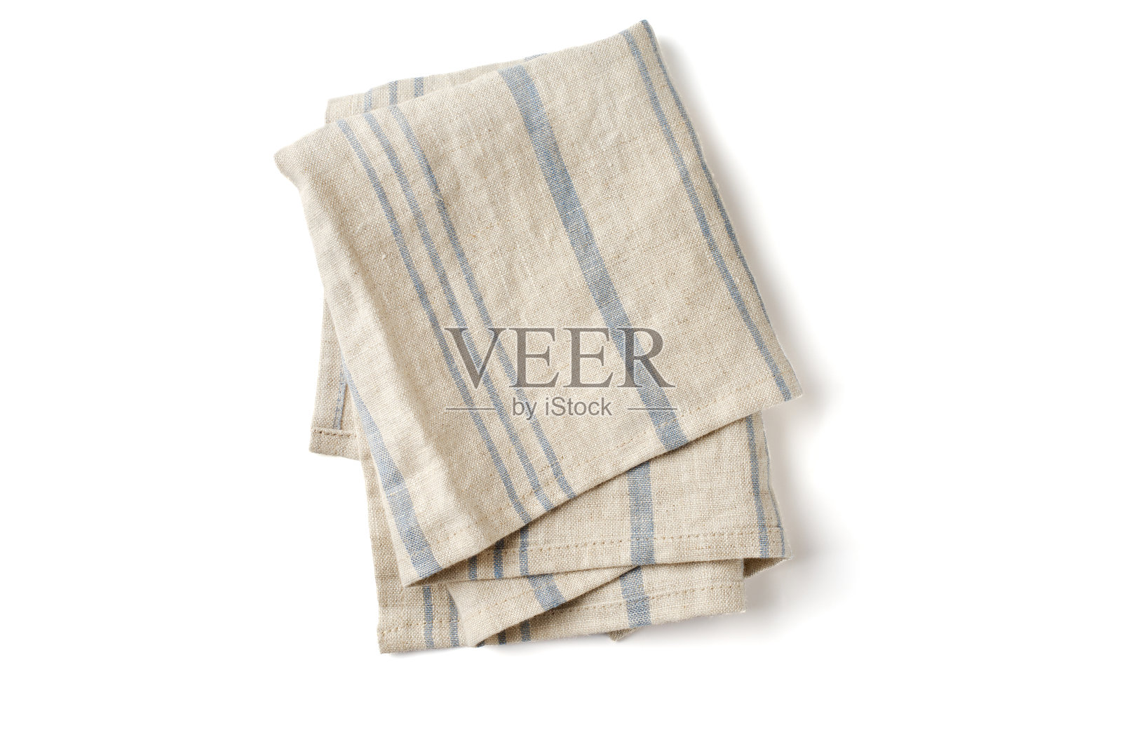 条纹天然织物餐巾孤立在白色背景照片摄影图片