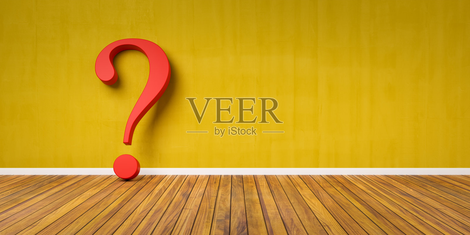 白色问号在黄色混凝土垃圾墙- 3d插图照片摄影图片