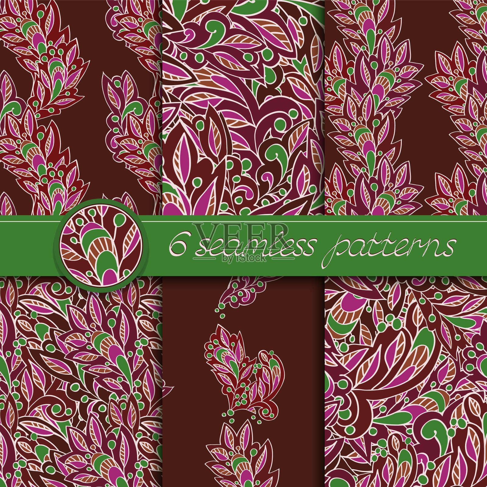 设置无缝模式与花卉元素插画图片素材