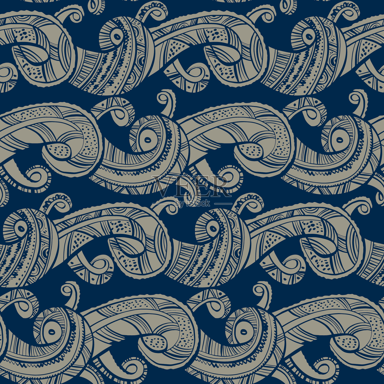 装饰海浪中世纪风格图案插画图片素材