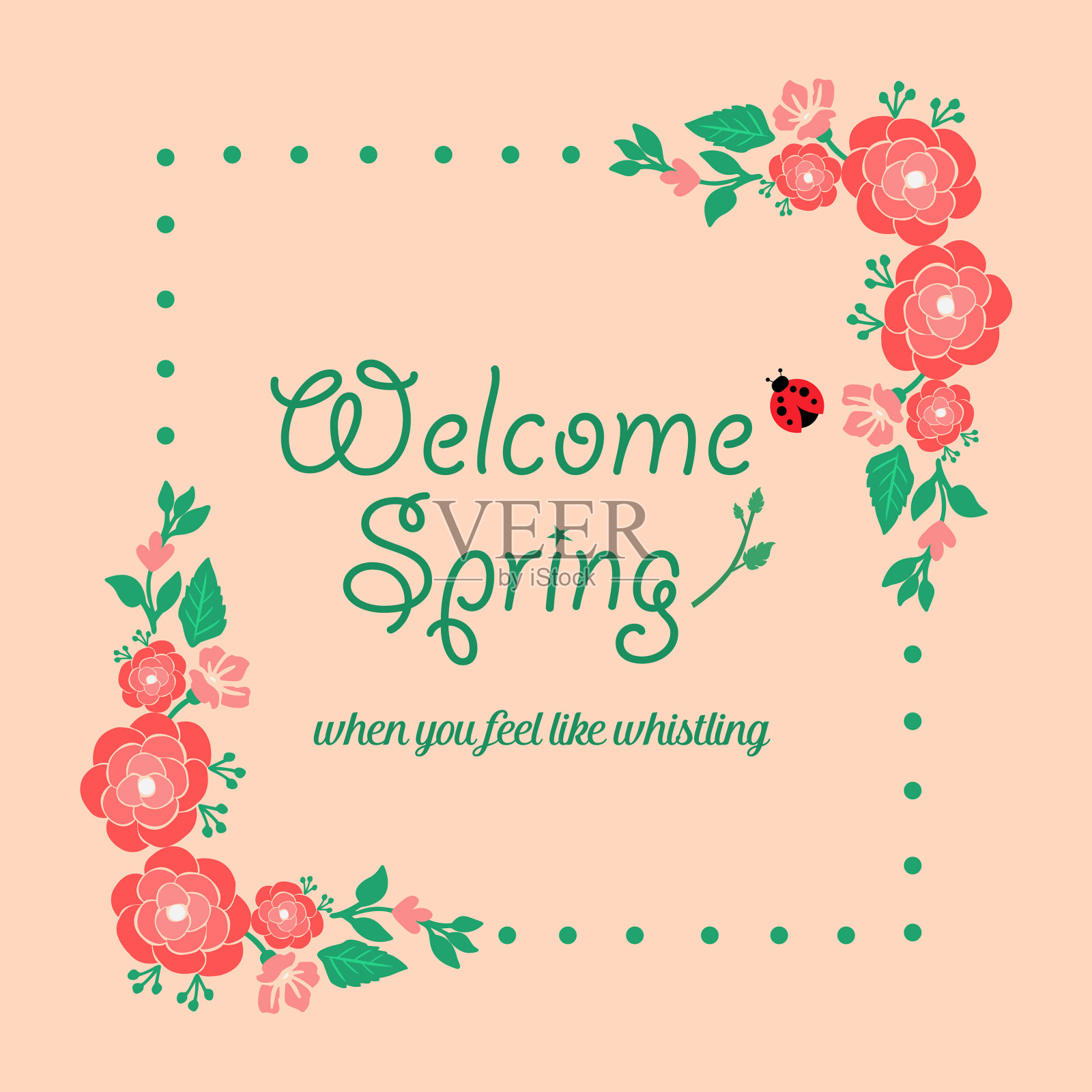 欢迎春天的精美贺卡插画图片素材