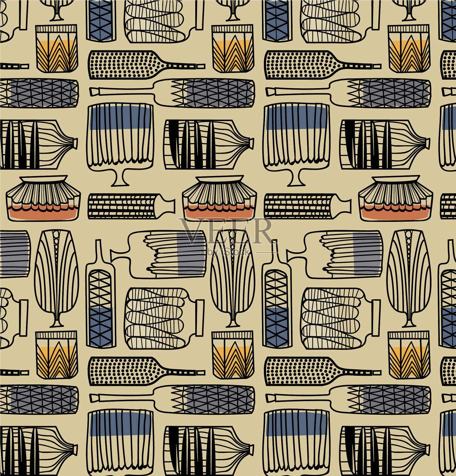 瓶和花瓶无缝图案插画图片素材