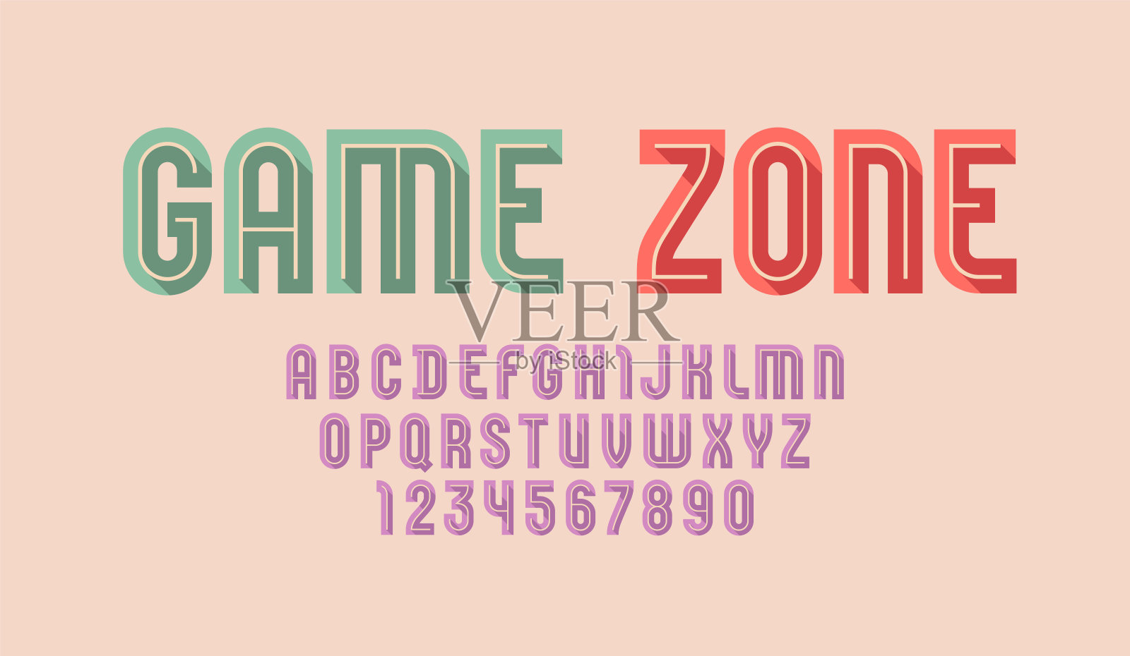 时尚的彩色字体，节日字母表在柔和的颜色，大写字母从A到Z和数字从0到9为您设计标志，t恤，海报，幼稚的卡片和更多，矢量插图10EPS插画图片素材
