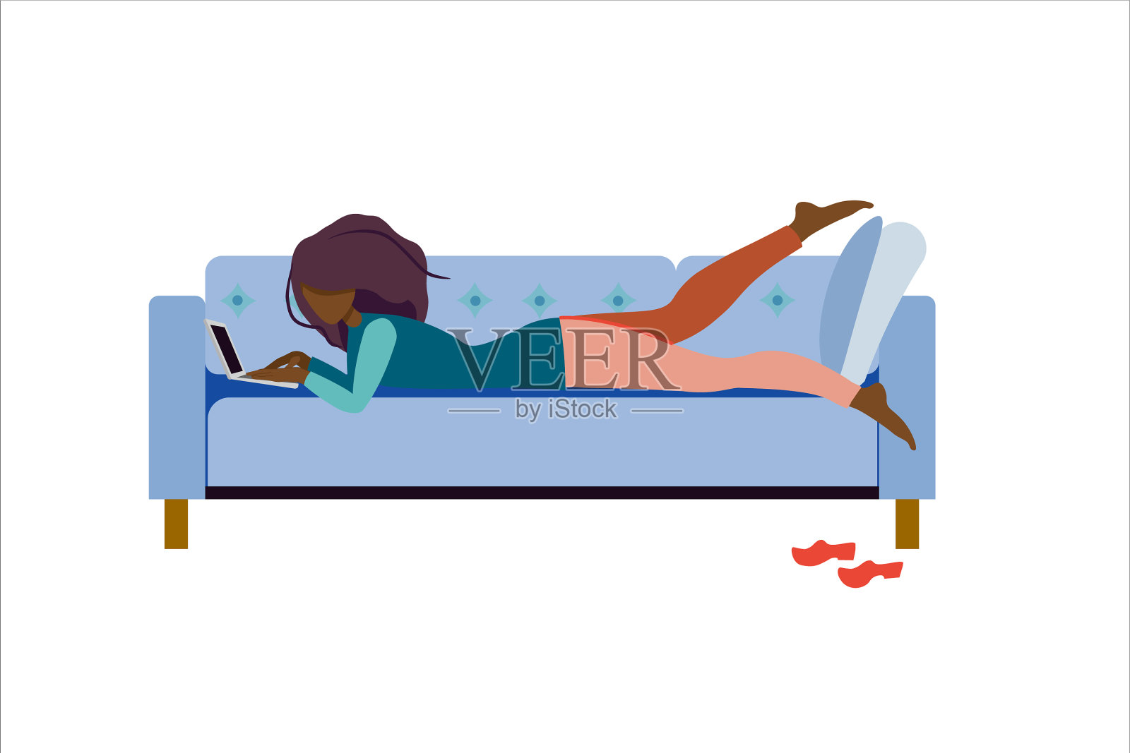 年轻的美国黑人妇女躺在沙发上插画图片素材