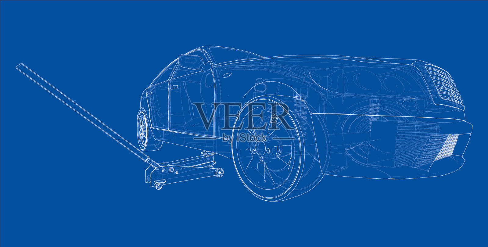 概念车与地板车千斤顶插画图片素材