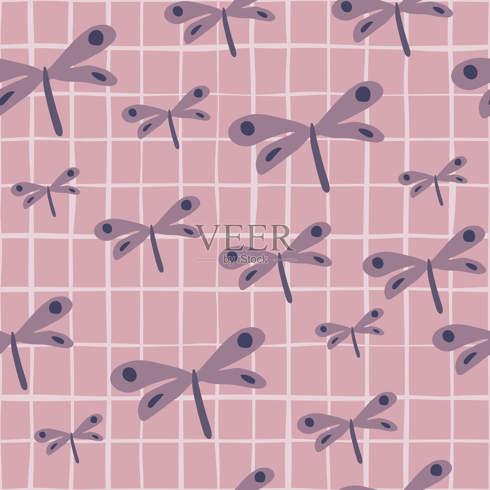 蜻蜓无缝图案上的线条背景插画图片素材