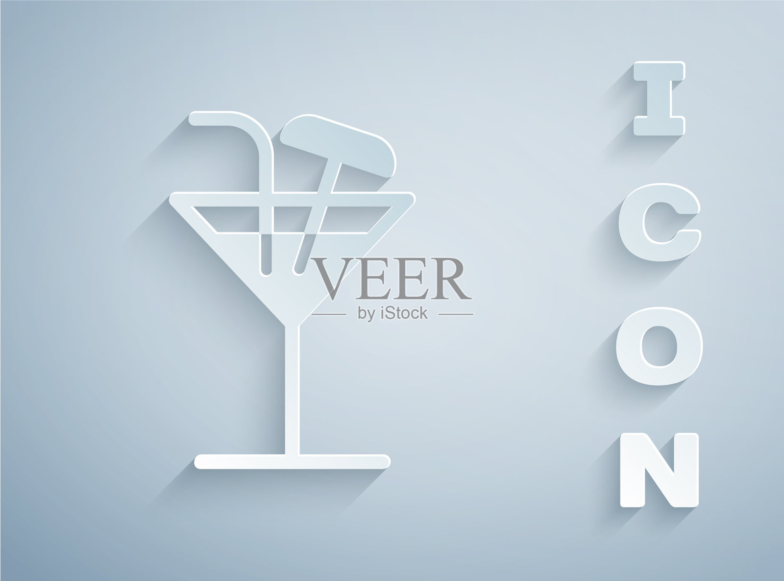 剪纸鸡尾酒图标孤立在灰色插画图片素材