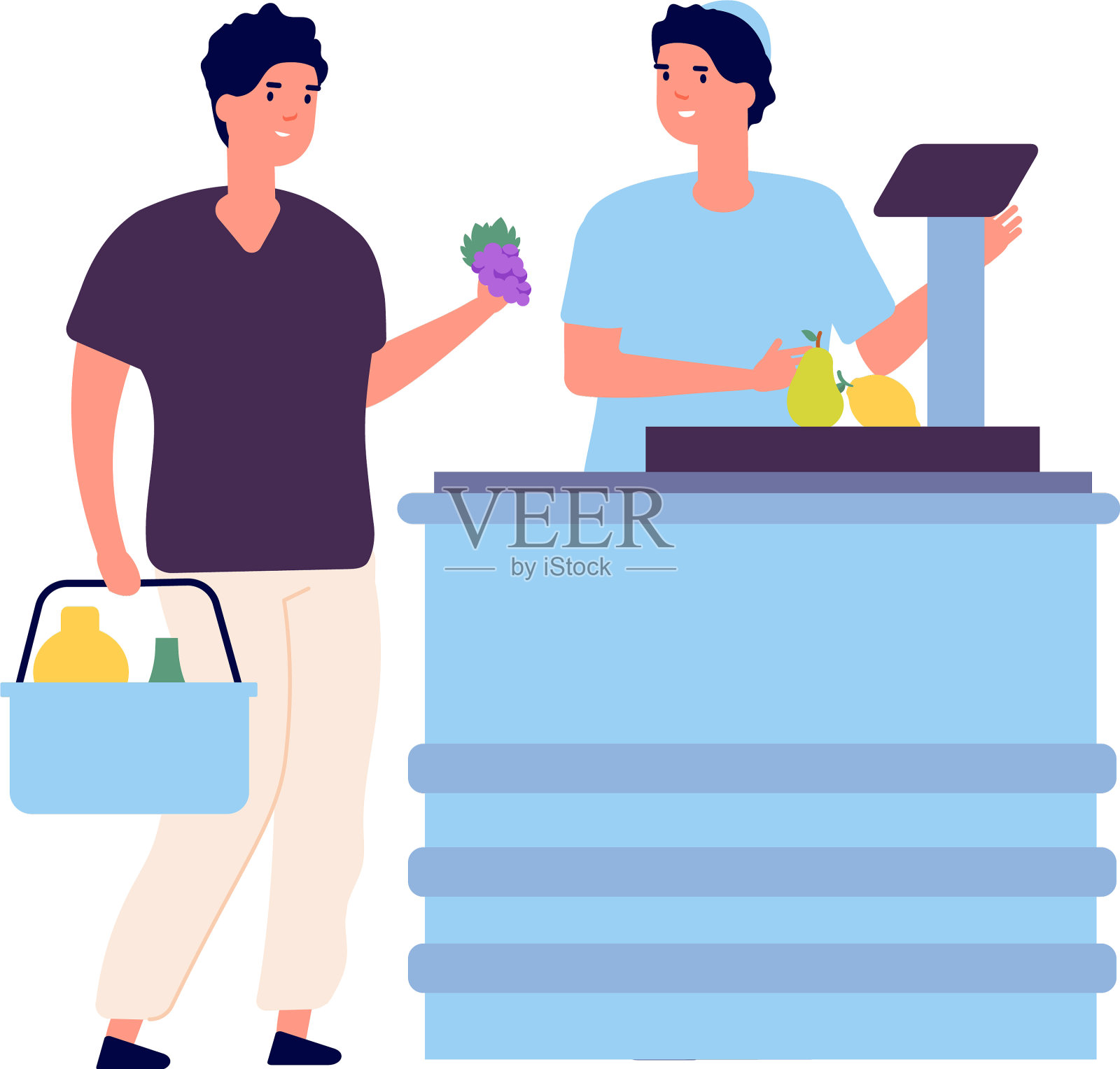 男子购买食品市场收银台和买家设计元素图片