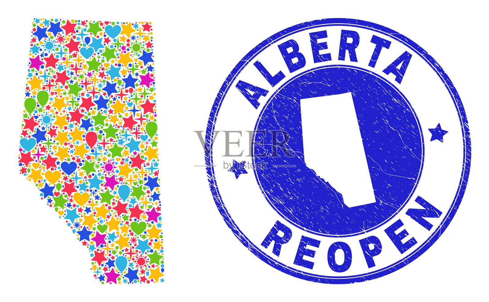 重新开放阿尔伯塔省地图马赛克和危难插画图片素材