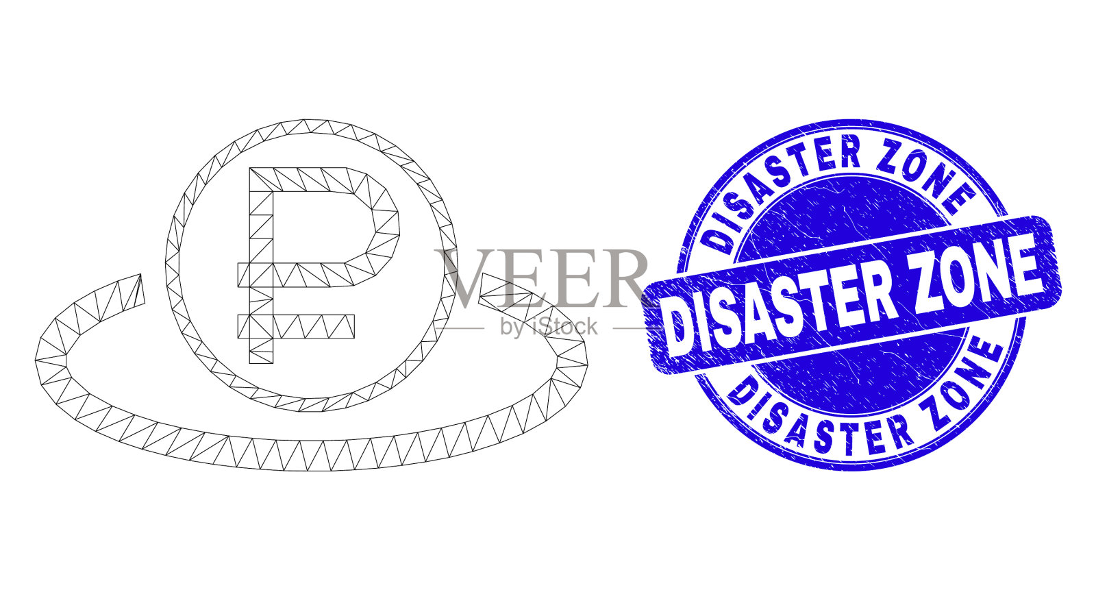 蓝色遇险灾区印章和网页插画图片素材