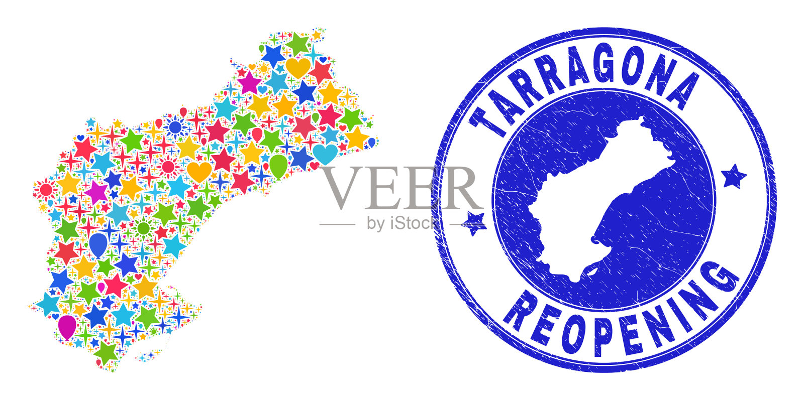 重新开放塔拉戈纳省地图马赛克和插画图片素材