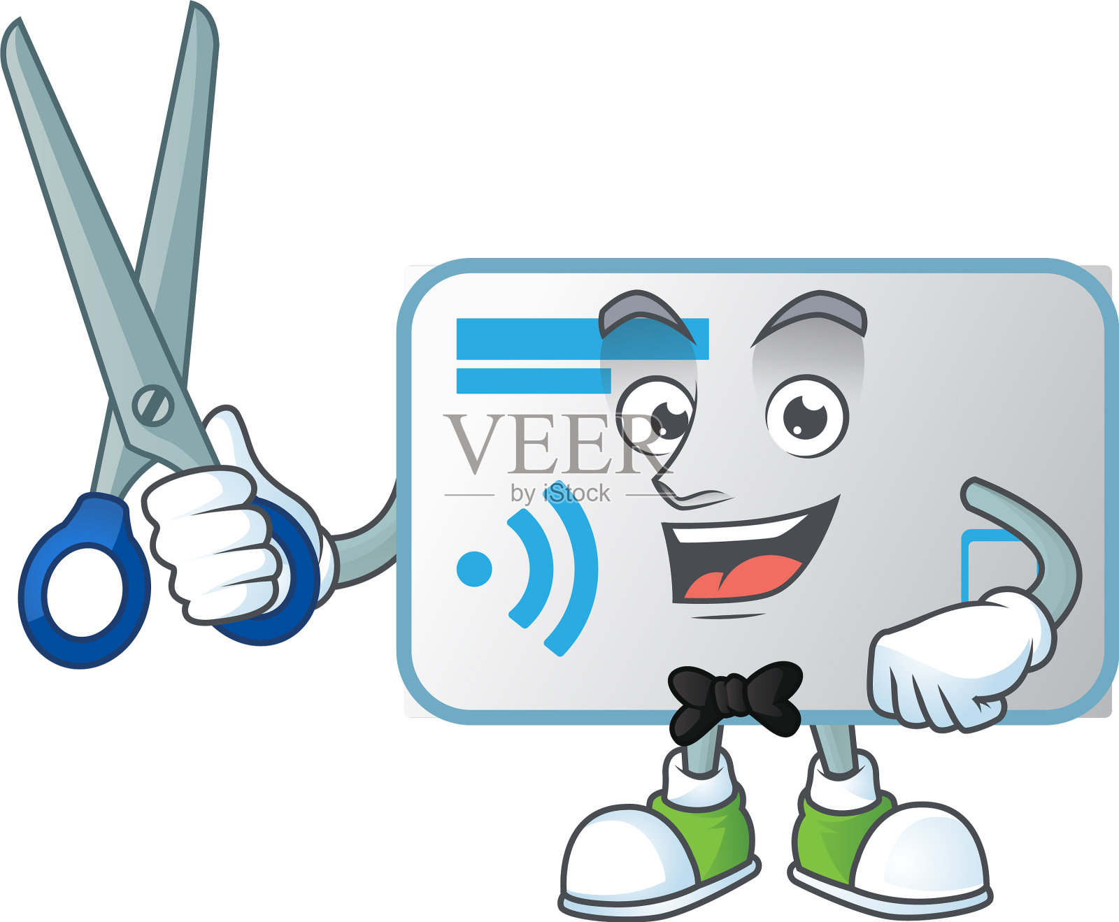 快乐微笑的理发师NFC卡吉祥物设计风格插画图片素材