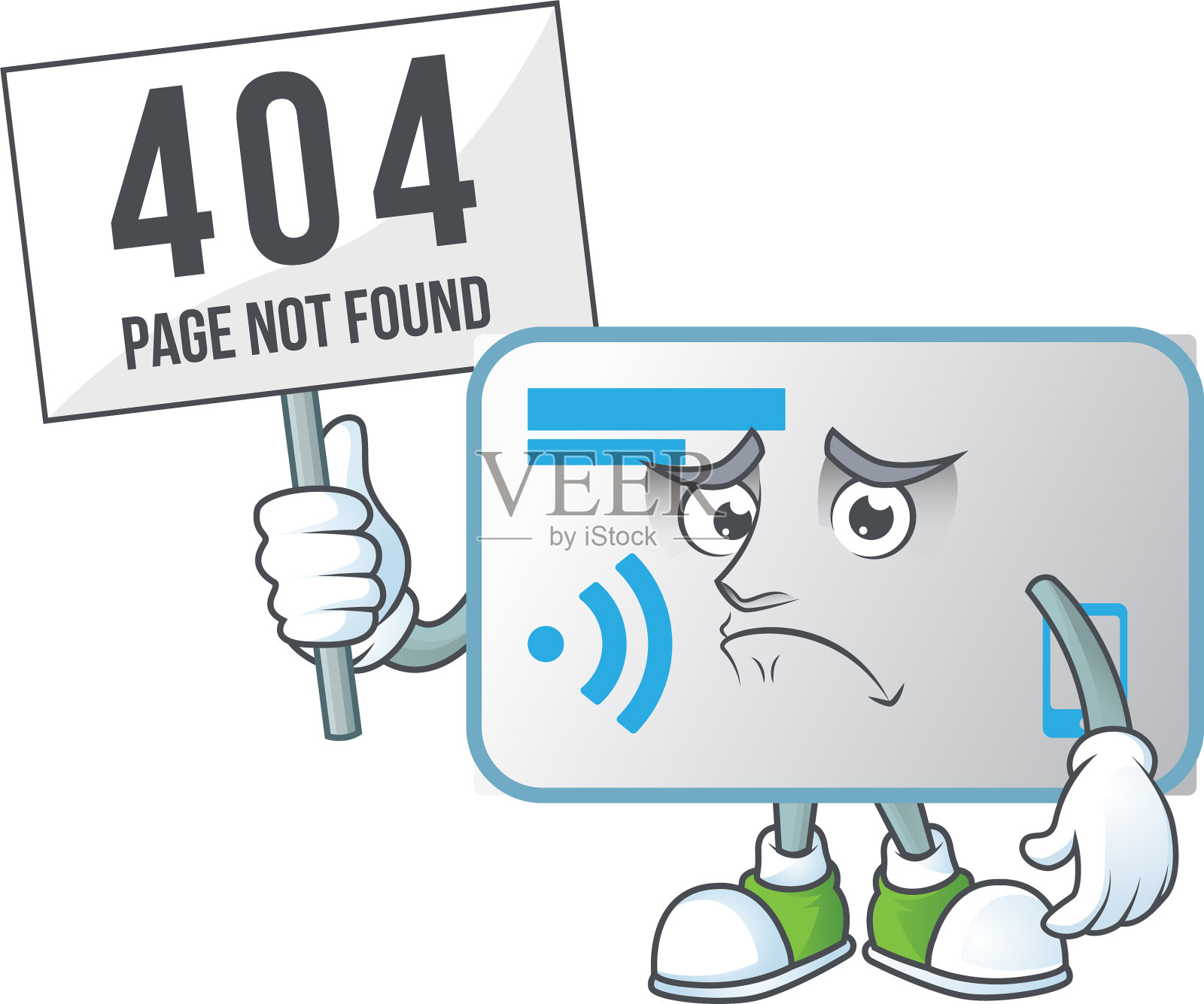 面无表情的NFC卡片吉祥物举起了一块板子插画图片素材