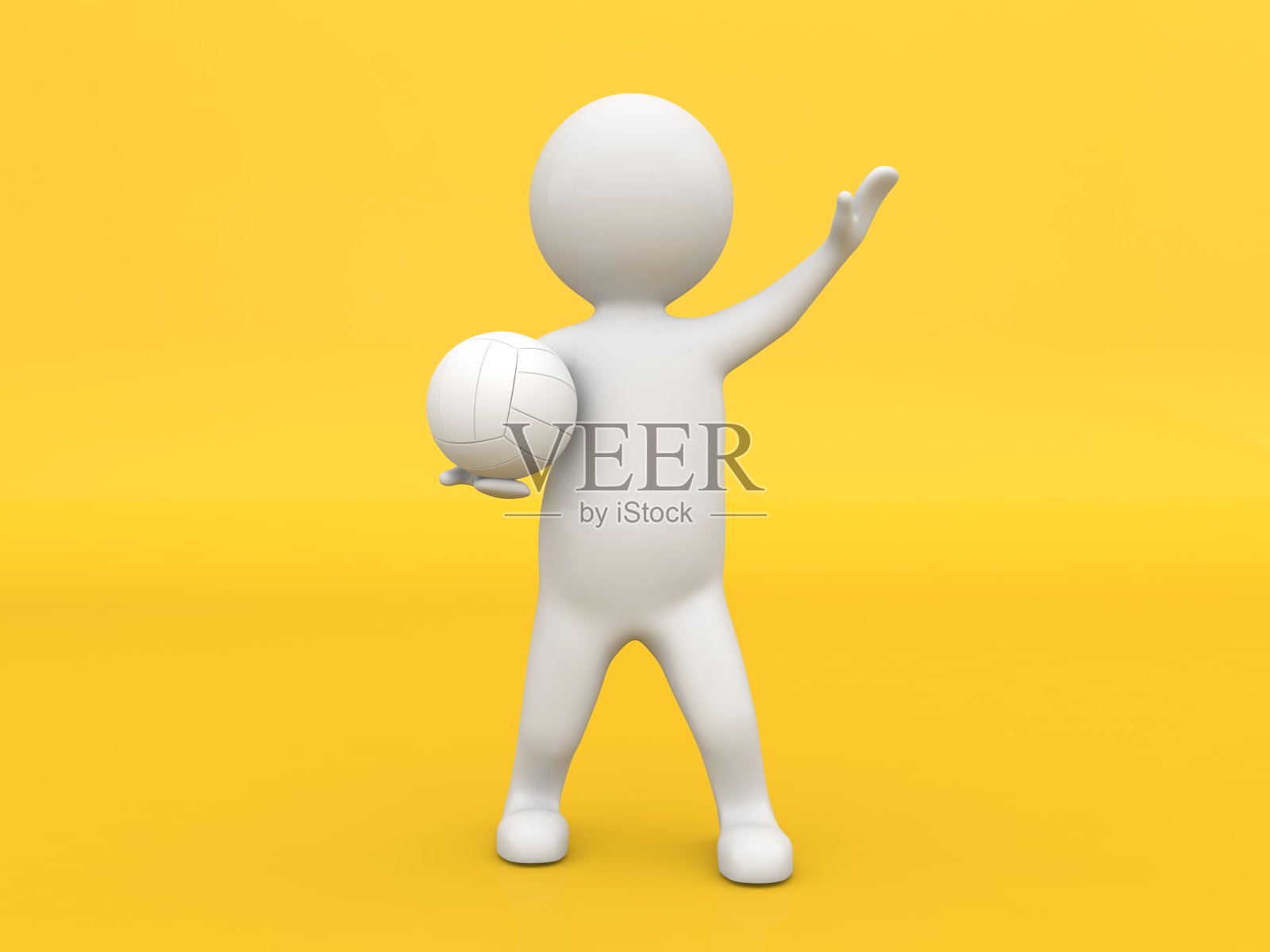 3d角色运动员与一个球在黄色的背景。照片摄影图片