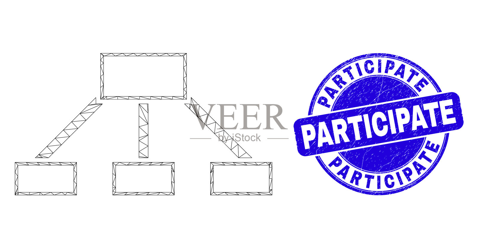 蓝色划伤参与印章和网孔插画图片素材