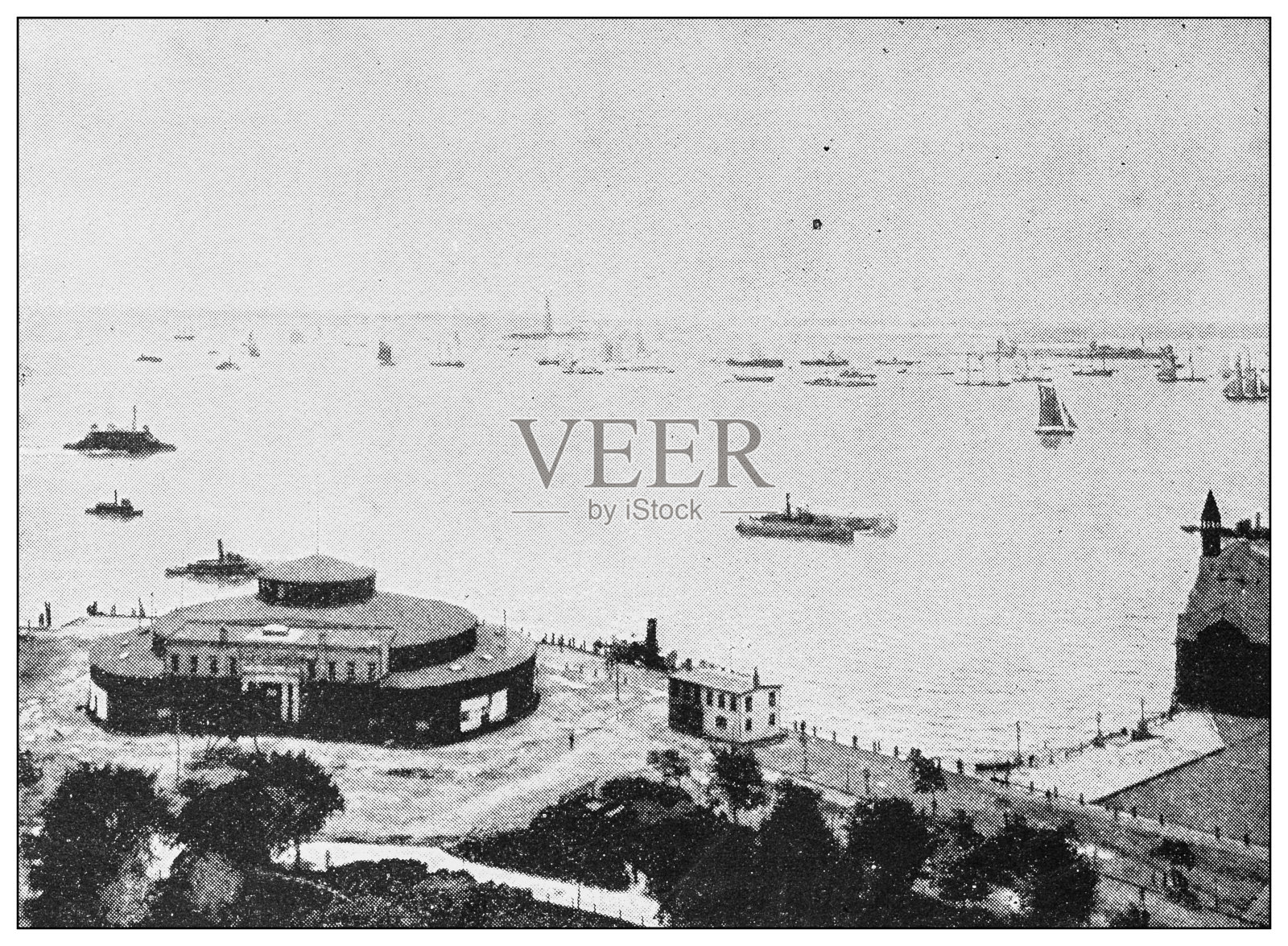 纽约的古董黑白照片:城堡花园照片摄影图片