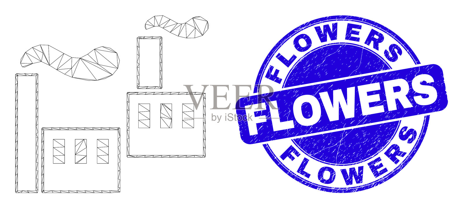 蓝色垃圾花邮票和网眼工业插画图片素材