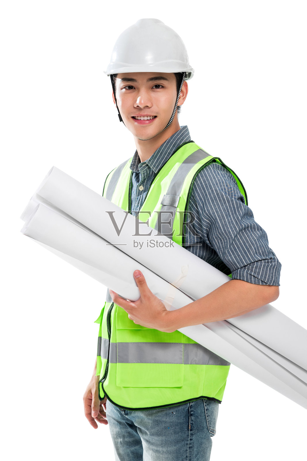 戴着工程师的头盔照片摄影图片