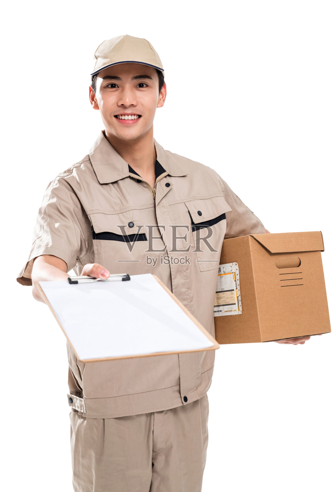 年轻快递送货上门照片摄影图片