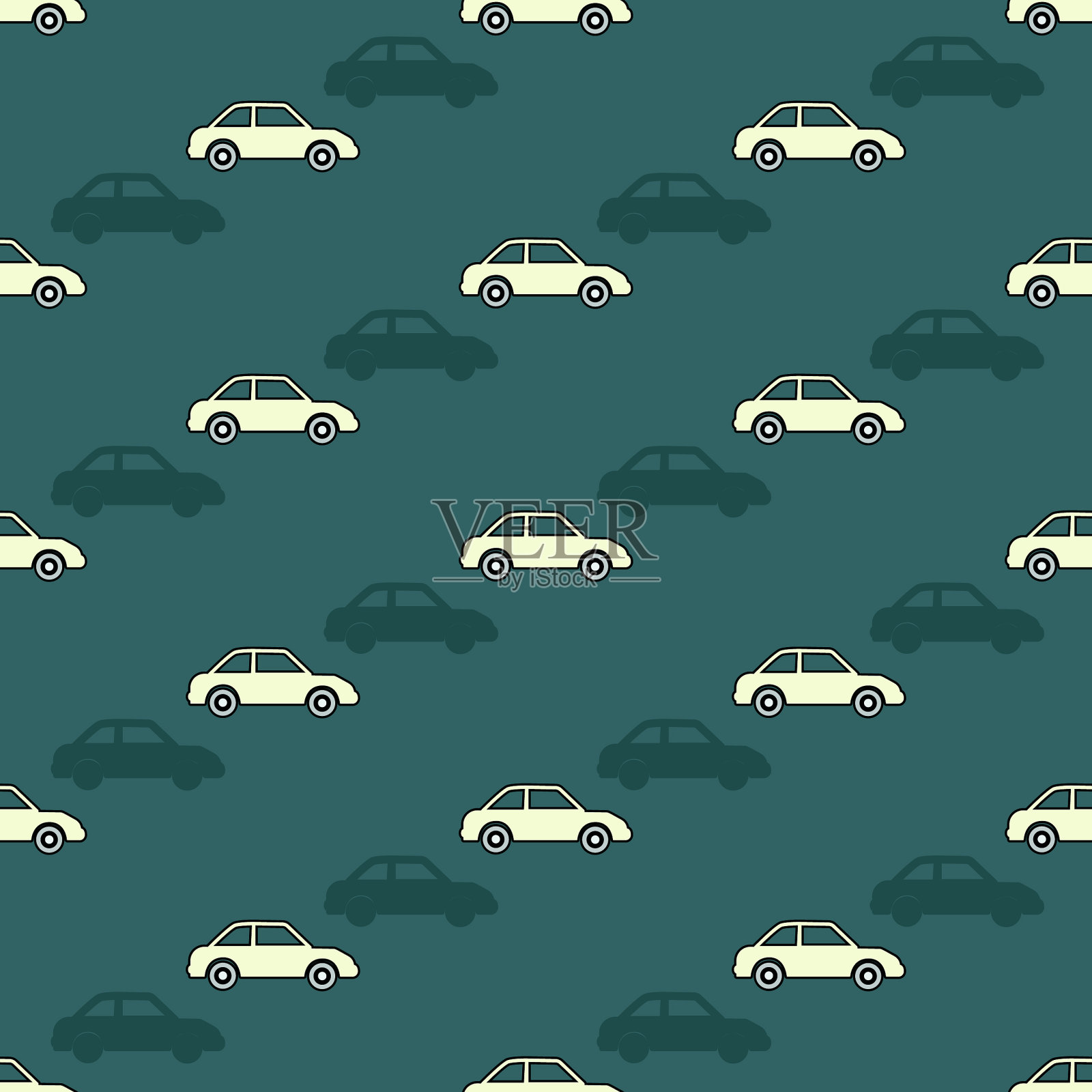 汽车图案绿色背景具有风格化插画图片素材