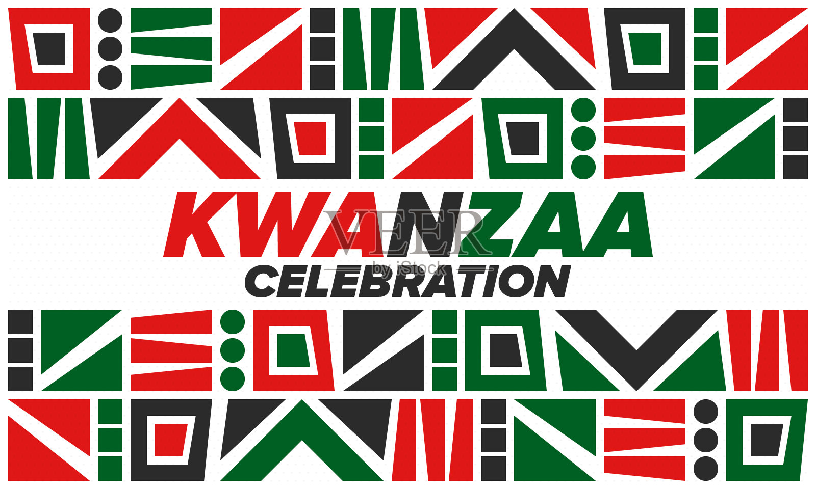 宽扎节快乐的庆祝活动。非洲和非洲裔美国人的文化节日。7天的节日，庆祝每年从12月26日到1月1日。黑人历史。海报、卡片、横幅和背景。向量插画图片素材