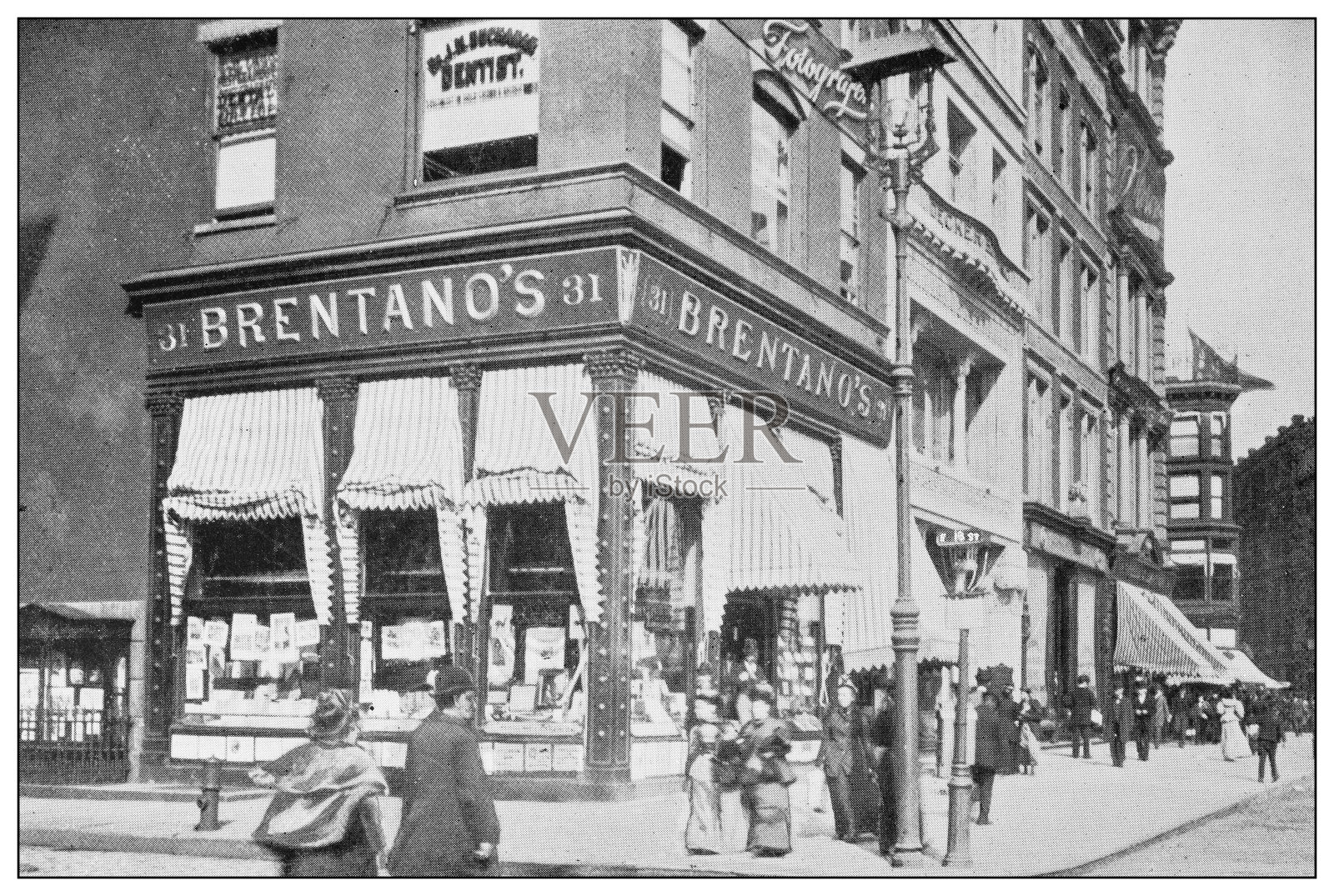 纽约的古董黑白照片:布伦塔诺照片摄影图片