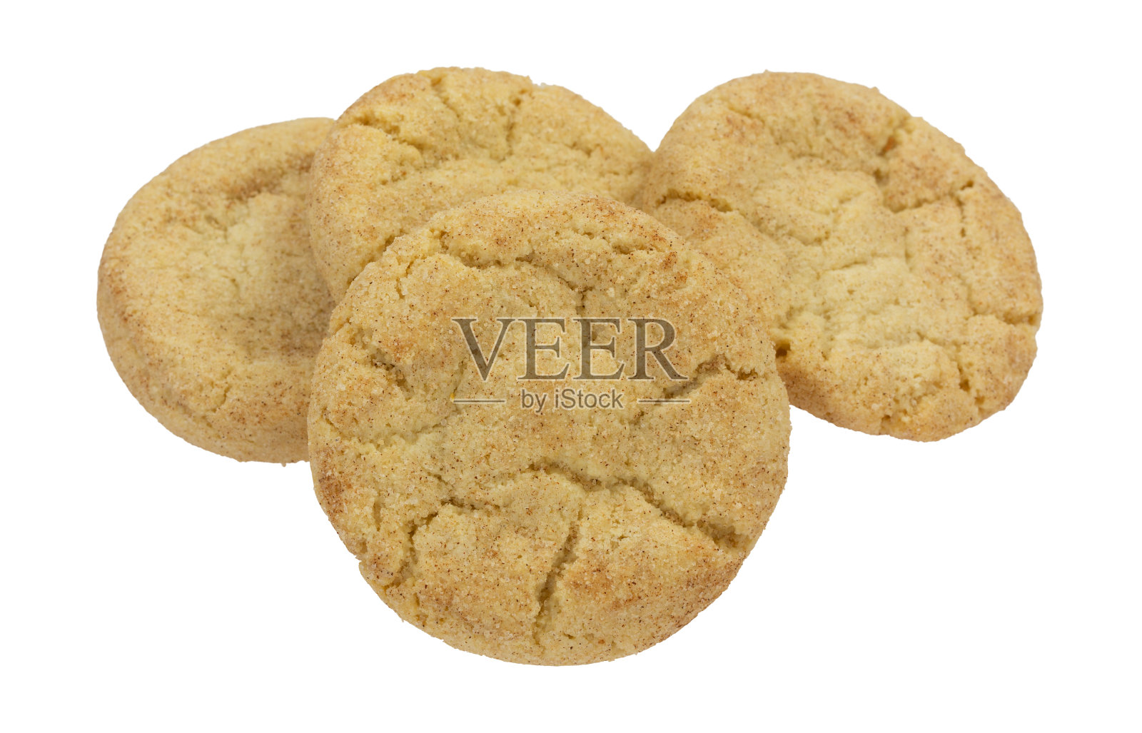 一组无谷蛋白的Snickerdoodle曲奇孤立在白色背景上的侧视图。照片摄影图片