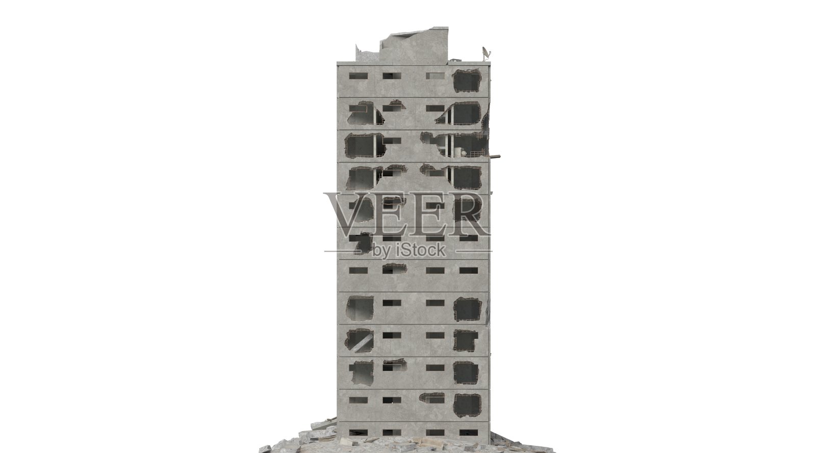 废弃的建筑孤立在白色3d插图照片摄影图片