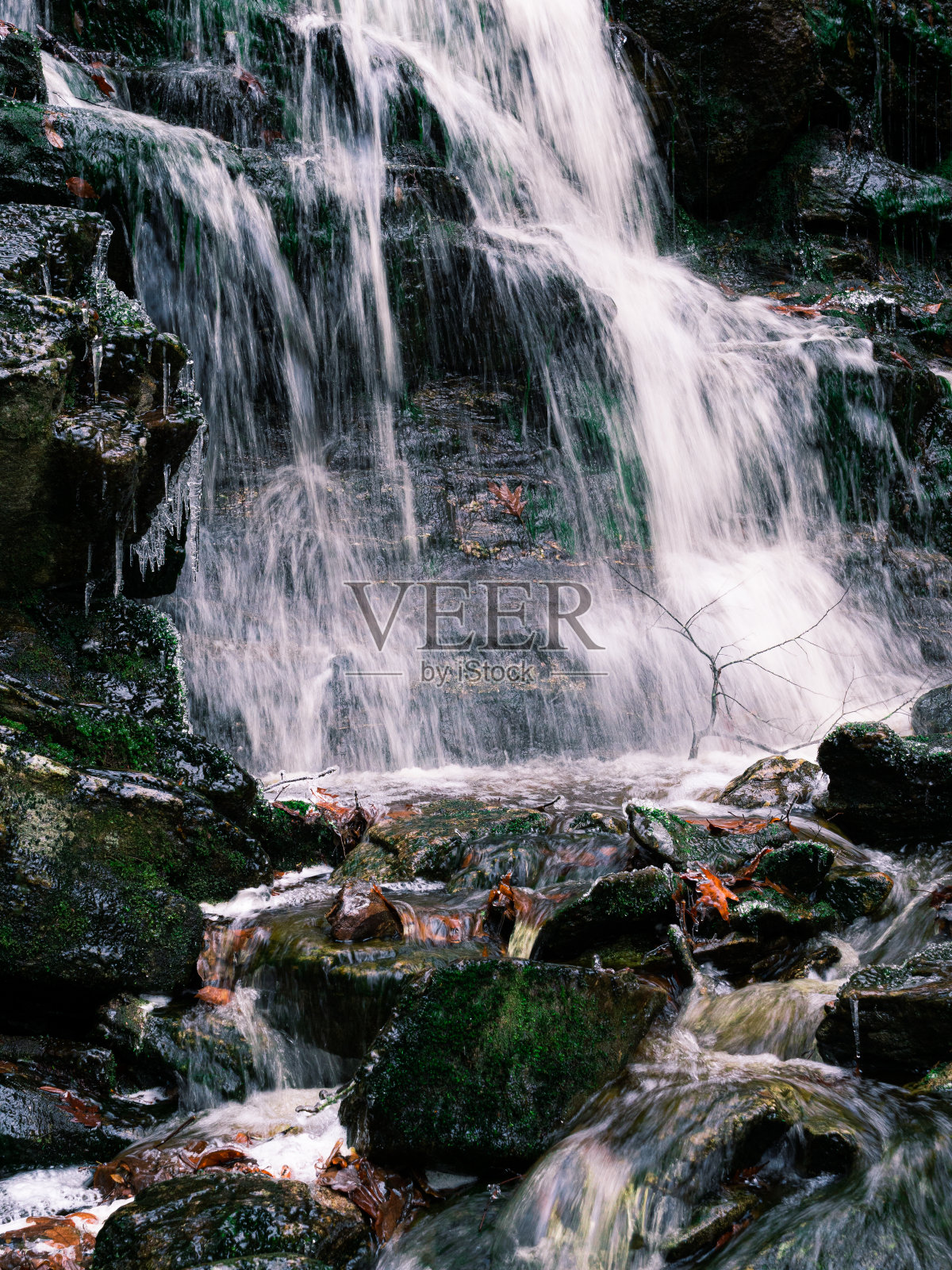 马萨诸塞州罗亚尔斯顿的精神瀑布瀑布的特写照片摄影图片
